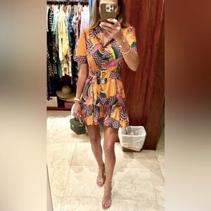 FARM Rio Orange Pink Sundress Sleeveless Mini